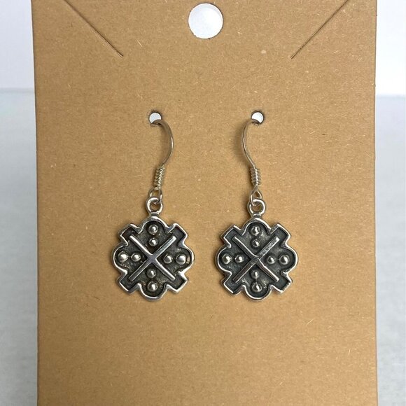 Oxidized Sterling Silver 925 Saltire Cross Style Dangle Drop Earrings - Picture 4 of 13